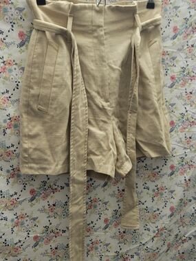 Express Cream Paperbag Waist Shorts with Tie